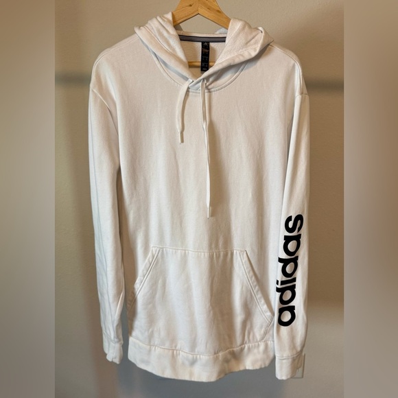 Adidas White Sweatshirt Hoodie Drawstring Hood Long Sleeves Kangaroo pocket XL - Picture 1 of 9